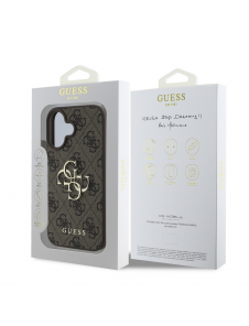 Guess PU 4G metalllogofodral för iPhone 16 Brun