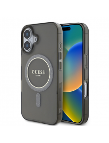 Guess IML Glitter Ring MagSafe Fodral för iPhone 16 Svart
