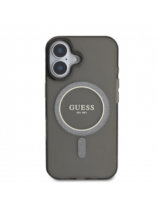 Guess IML Glitter Ring MagSafe Fodral för iPhone 16 Svart