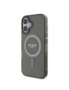 Guess IML Glitter Ring MagSafe Fodral för iPhone 16 Svart
