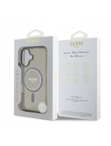 Guess IML Glitter Ring MagSafe Fodral för iPhone 16 Svart