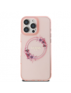 Guess IML Flowers Ring MagSafe Fodral till iPhone 16 Pro Pink