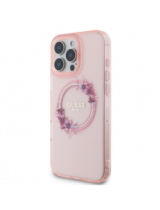 Guess IML Flowers Ring MagSafe Fodral till iPhone 16 Pro Pink