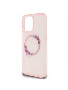 Guess IML Flowers Ring MagSafe Fodral till iPhone 16 Pro Pink