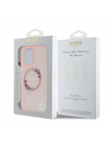 Guess IML Flowers Ring MagSafe Fodral till iPhone 16 Pro Pink