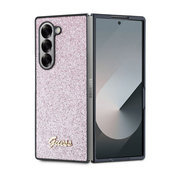 Guess PC/TPU Glitter Flakes metalllogofodral för Samsung Galaxy Z Fold 6 Pink