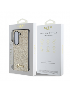 Guess PC/TPU Glitter Flakes metalllogofodral för Samsung Galaxy Z Fold 6 Gold