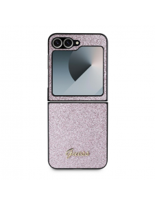 Guess PC/TPU Glitter Flakes metalllogofodral till Samsung Galaxy Z Flip 6 Pink