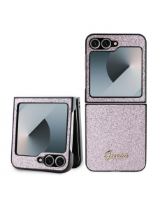 Guess PC/TPU Glitter Flakes metalllogofodral till Samsung Galaxy Z Flip 6 Pink