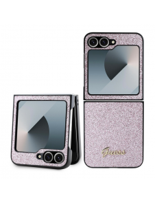 Guess PC/TPU Glitter Flakes metalllogofodral till Samsung Galaxy Z Flip 6 Pink