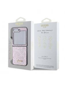 Guess PC/TPU Glitter Flakes metalllogofodral till Samsung Galaxy Z Flip 6 Pink