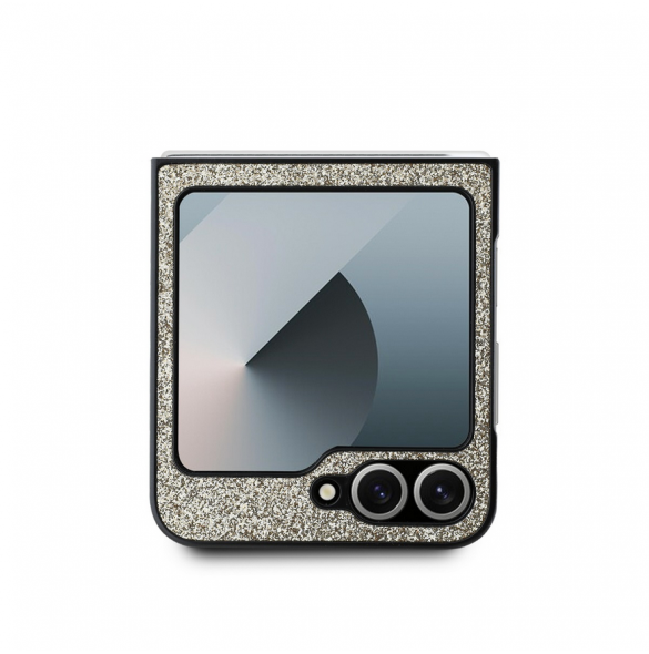 Guess PC/TPU Glitter Flakes metalllogofodral till Samsung Galaxy Z Flip 6 Gold