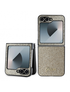 Guess PC/TPU Glitter Flakes metalllogofodral till Samsung Galaxy Z Flip 6 Gold