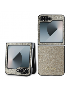 Guess PC/TPU Glitter Flakes metalllogofodral till Samsung Galaxy Z Flip 6 Gold