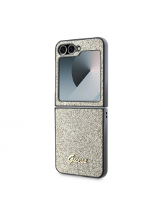 Guess PC/TPU Glitter Flakes metalllogofodral till Samsung Galaxy Z Flip 6 Gold