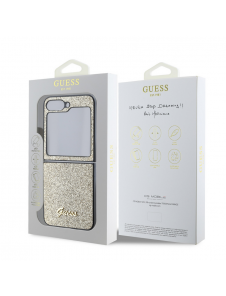 Guess PC/TPU Glitter Flakes metalllogofodral till Samsung Galaxy Z Flip 6 Gold