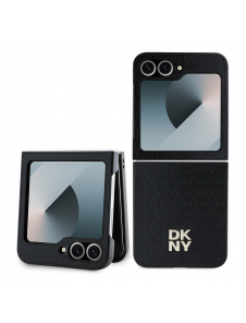DKNY PU Läder Repeat Pattern Stack Logo Fodral till Samsung Galaxy Z Flip 6 Svart