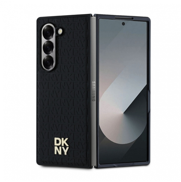 DKNY PU Läder Repeat Pattern Stack Logo MagSafe Fodral för Samsung Galaxy Z Fold 6 Black