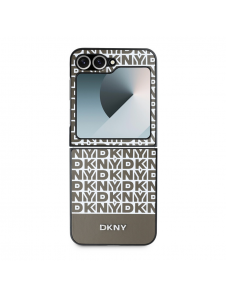 DKNY PU Läder Repeat Mönster Bottom Stripe Case för Samsung Galaxy Z Flip 6 Brown