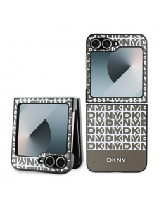 DKNY PU Läder Repeat Mönster Bottom Stripe Case för Samsung Galaxy Z Flip 6 Brown