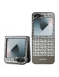 DKNY PU Läder Repeat Mönster Bottom Stripe Case för Samsung Galaxy Z Flip 6 Brown