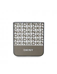 DKNY PU Läder Repeat Mönster Bottom Stripe Case för Samsung Galaxy Z Flip 6 Brown