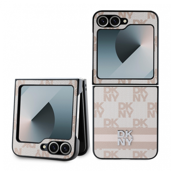 DKNY PU-läderfodral med rutigt mönster och rand till Samsung Galaxy Z Flip 6 Pink