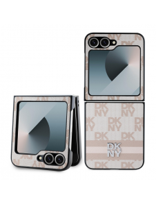 DKNY PU-läderfodral med rutigt mönster och rand till Samsung Galaxy Z Flip 6 Pink
