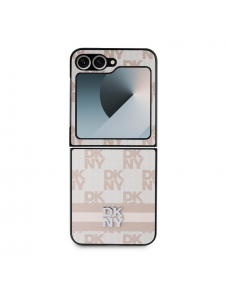 DKNY PU-läderfodral med rutigt mönster och rand till Samsung Galaxy Z Flip 6 Pink