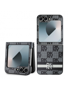 DKNY PU-läderväska med rutigt mönster och rand till Samsung Galaxy Z Flip 6 Black
