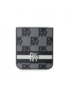 DKNY PU-läderväska med rutigt mönster och rand till Samsung Galaxy Z Flip 6 Black