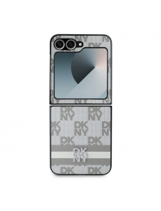 DKNY PU-läderväska med rutigt mönster och rand till Samsung Galaxy Z Flip 6 Beige
