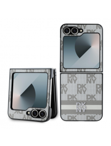 DKNY PU-läderväska med rutigt mönster och rand till Samsung Galaxy Z Flip 6 Beige
