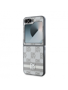 DKNY PU-läderväska med rutigt mönster och rand till Samsung Galaxy Z Flip 6 Beige