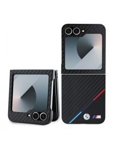 BMW M PU Carbon Tricolor Stripe Fodral till Samsung Galaxy Z Flip 6 Svart