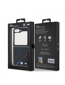 BMW M PU Carbon Tricolor Stripe Fodral till Samsung Galaxy Z Flip 6 Svart
