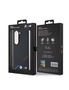 BMW M PU Carbon Tricolor Stripe MagSafe Fodral för Samsung Galaxy Z Fold 6 Svart