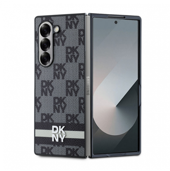 DKNY PU-läderväska med rutigt mönster och rand till Samsung Galaxy Z Fold 6 Black
