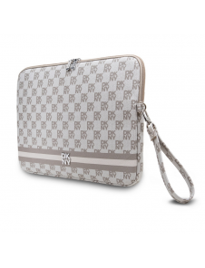 DKNY PU Läder Rutigt Mönster och Stripe Laptop Fodral 15/16" Beige