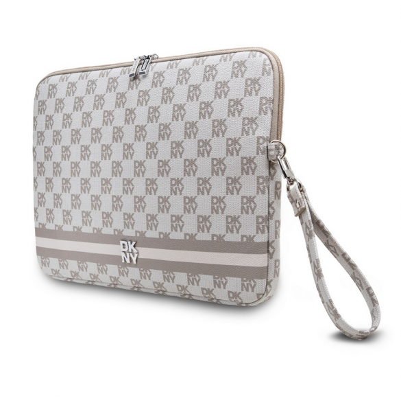 DKNY PU Läder Rutigt Mönster och Stripe Laptop Fodral 15/16" Beige