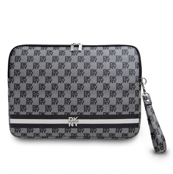 DKNY PU Läder Rutigt Mönster och Stripe Laptop Fodral 15/16" Svart