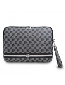 DKNY PU Läder Rutigt Mönster och Stripe Laptop Fodral 15/16" Svart