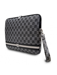 DKNY PU Läder Rutigt Mönster och Stripe Laptop Fodral 15/16" Svart