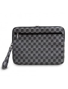DKNY PU Läder Rutigt Mönster och Stripe Laptop Fodral 15/16" Svart