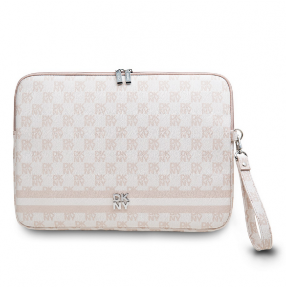 DKNY PU-läderrutigt mönster och rand för bärbar datorfodral 13/14" Rosa