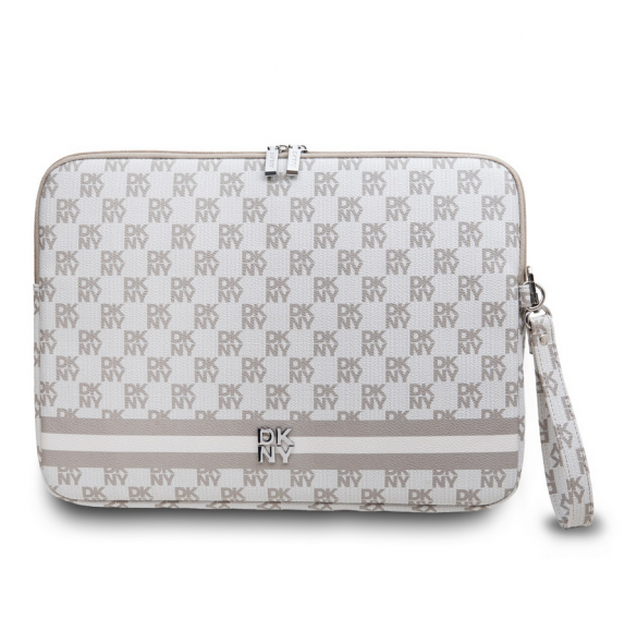 DKNY PU Läder Rutigt Mönster och Stripe Laptop Fodral 13/14" Beige