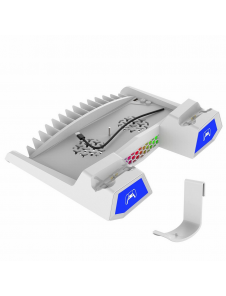 iPega P5S023 multifunktionellt RGB-laddningsställ med kylning för PS5/PS5 Slim Vit