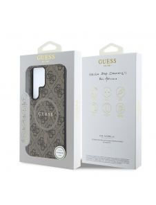 Guess PU Leather 4G Colored Ring MagSafe Fodral till Samsung Galaxy S25 Ultra Brown