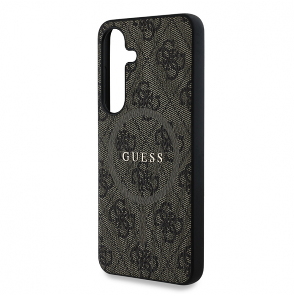 Guess PU Läder 4G Färgad Ring MagSafe Fodral till Samsung Galaxy S25 Brun