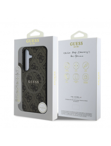 Guess PU Läder 4G Färgad Ring MagSafe Fodral till Samsung Galaxy S25 Brun